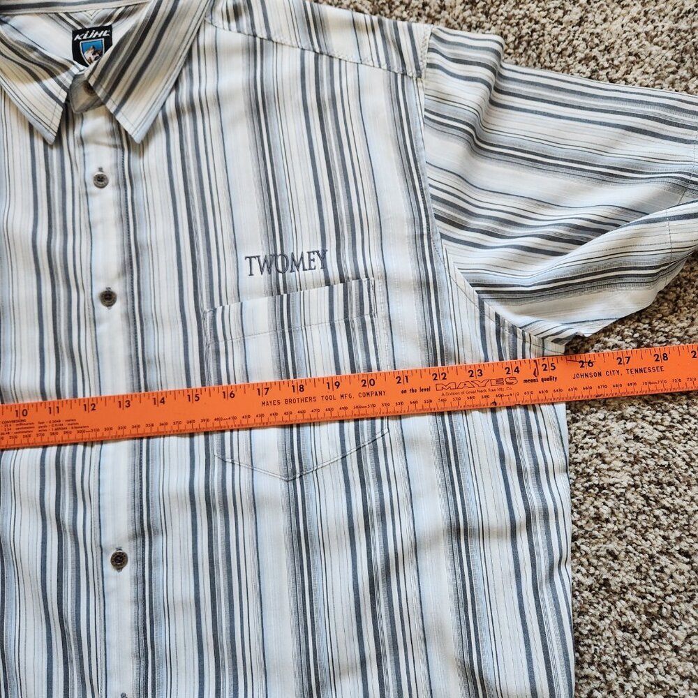 Kuhl Button Up‎ Shirt Mens XL Grey/Blue Stripe Short Sleeve Organic Cotton Blend - Picture 4 of 6